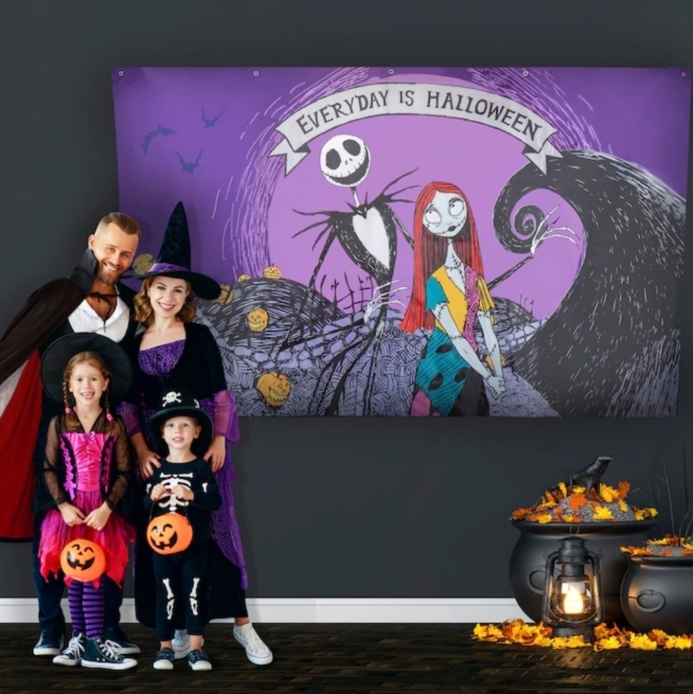 Nightmare Before Christmas Halloween Wall Hanging Large 5x8 Feet Sally and Jack